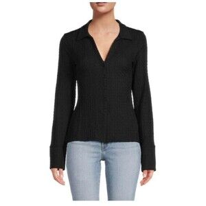 French Connection Blouse NWT Black Tash Textured Top Shirt Button Front Size XS